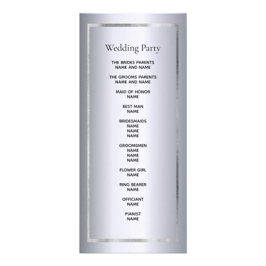 Silver metallic glam elegant trouwprogramma reclamekaart (Achterkant)