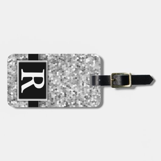 Silver Metallic Glitter Modern Elegant Monogram Bagagelabel (Voorkant horizontaal)
