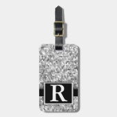 Silver Metallic Glitter Modern Elegant Monogram Bagagelabel (Voorkant verticaal)