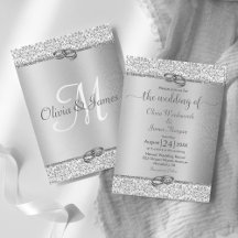 Silver Metallic Glitter Monogram Weddenschap