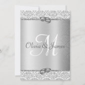 Silver Metallic Glitter Monogram Weddenschap Kaart (Achterkant)