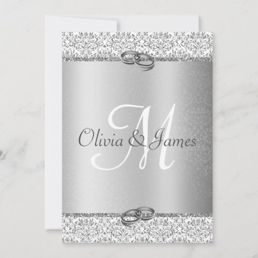 Silver Metallic Glitter Monogram Weddenschap Kaart (Achterkant)
