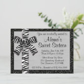 Silver Metallic Glitter nodigt uit met Zebra Bow Kaart (Staand voorkant)