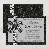 Silver Metallic Glitter nodigt uit met Zebra Bow Kaart (Voorkant / Achterkant)