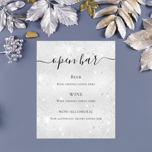 Silver metallic glitter sparkles budget bar menu