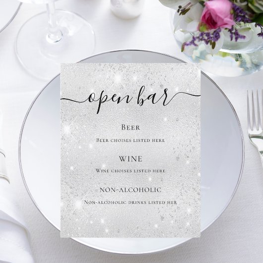 Silver metallic glitter sparkles script menu