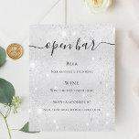 Silver metallic glitter sparkles script menu<br><div class="desc">Een faux zilveren achtergrond met een faux glitter,  sparkles. Met de tekst: Open balk. Pas uw bar menu aan en voeg toe.</div>