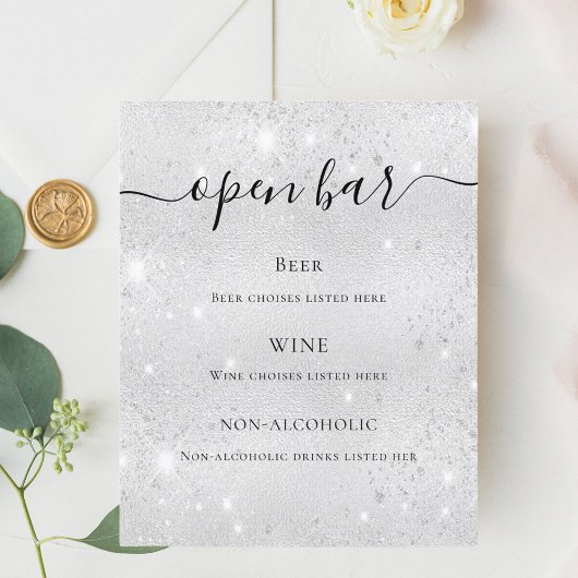Silver metallic glitter sparkles script menu