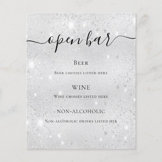 Silver metallic glitter sparkles script menu (Voorkant)
