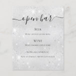 Silver metallic glitter sparkles script menu<br><div class="desc">Een faux zilveren achtergrond met een faux glitter,  sparkles. Met de tekst: Open balk. Pas uw bar menu aan en voeg toe.</div>