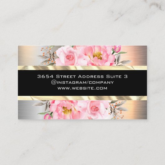 Silver Metallic | Goud | Roze bloemen Visitekaartje (Achterkant)