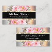 Silver Metallic | Goud | Roze bloemen Visitekaartje (Voorkant / Achterkant)