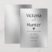 Silver Metallic Heart Modern Elegant Wedding Kaart (Voorkant / Achterkant)