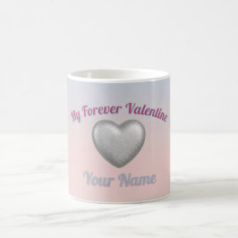 Silver Metallic Heart Pink Blue Pastel Valentine M Koffiemok