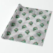 Silver Metallic Holly Berries Holiday Kerstmis Cadeaupapier (Uitgerold)