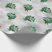 Silver Metallic Holly Berries Holiday Kerstmis Cadeaupapier (Hoek)