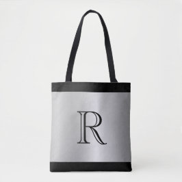 Silver Metallic look Background met Monogram Tote Bag