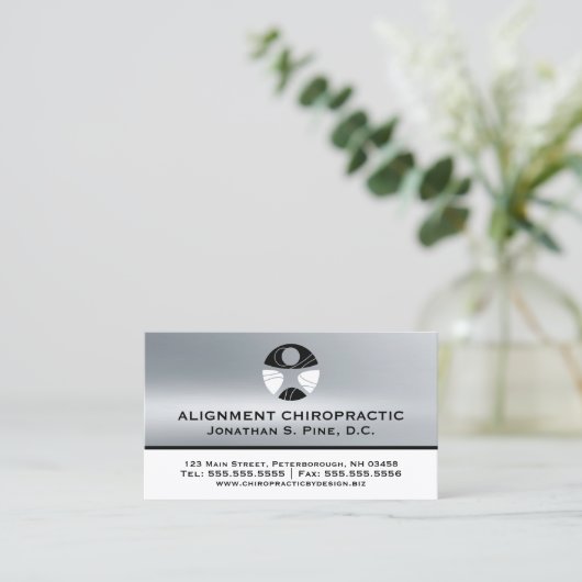 Silver Metallic-look Chiropractic Appointment Card Afsprakenkaartje (Staand voorkant)
