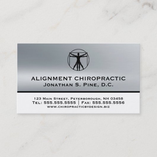 Silver Metallic-look Chiropractische Visitekaartje (Voorkant)