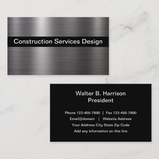 Silver Metallic look Construction Thema Visitekaartje (Voorkant / Achterkant)