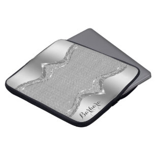 Silver Metallic look Diamonds - Monogram Laptop Sleeve