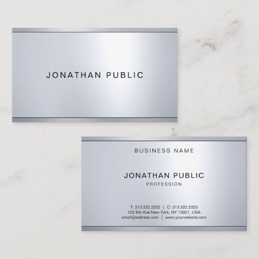 Silver Metallic look Elegant Sjabloon Modern Glam Visitekaartje (Voorkant / Achterkant)