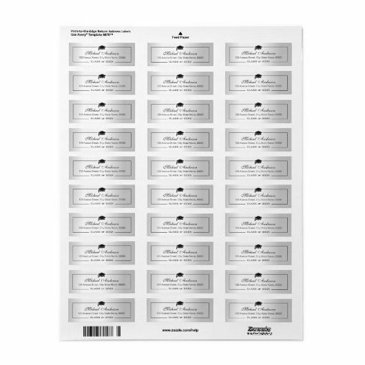 Silver Metallic look Gradup Afstudeerder Afstudere Etiket (Full Sheet)