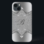 Silver Metallic look met diamanten patroon 2 iPhone 13 Hoesje<br><div class="desc">Zilveren tonen glanzend metallisch uiterlijk met ruitvormig patroon 2. Aangepast en optioneel monogram.</div>