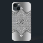 Silver Metallic look met diamanten patroon 2 iPhone 13 Hoesje<br><div class="desc">Zilveren tonen glanzend metallisch uiterlijk met ruitvormig patroon 2. Aangepast en optioneel monogram.</div>