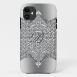 Silver Metallic look met diamanten patroon 2 iPhone 11 Hoesje