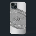 Silver Metallic look met diamanten patroon Case-Mate iPhone Case<br><div class="desc">Zilveren tonen glanzend metallisch uiterlijk met ruitvormig patroon. Aangepast en optioneel monogram.</div>