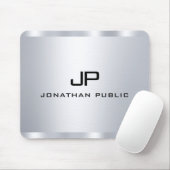 Silver Metallic look Monogram Initiaal op maat Muismat (Met muis)