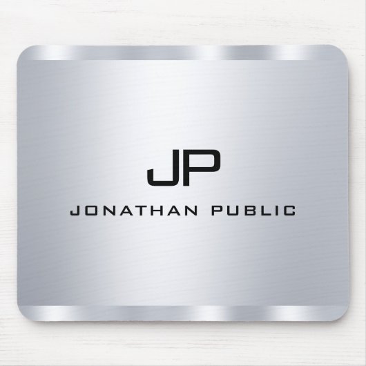 Silver Metallic look Monogram Initiaal op maat Muismat (Voorkant)