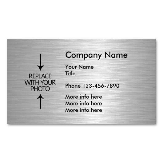 Silver Metallic look Photo Template Magnetisch Visitekaartje (Voorkant)