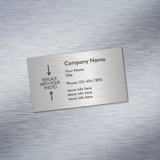 Silver Metallic look Photo Template Magnetisch Visitekaartje (Voorbeeld)