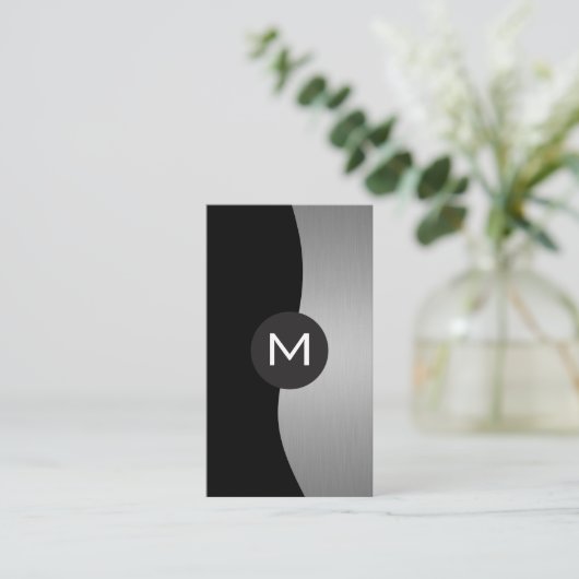 Silver Metallic Luxe Monogram Visitekaartje (Staand voorkant)