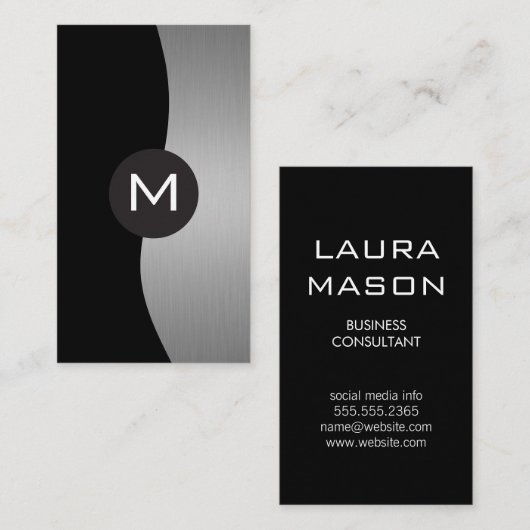 Silver Metallic Luxe Monogram Visitekaartje (Voorkant / Achterkant)