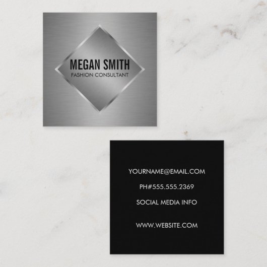 Silver Metallic Luxe Vierkante Visitekaartje (Voorkant / Achterkant)