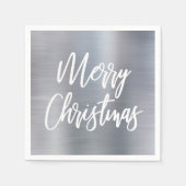 Silver Metallic Merry Kerstkalligrafie Servet (Voorkant)