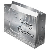 Silver Metallic Merry Kerstmis Groot Cadeauzakje (Voorkant Gekanteld)