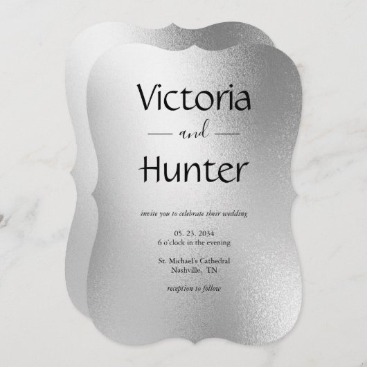 Silver Metallic Modern Elegant Wedding Kaart (Voorkant / Achterkant)