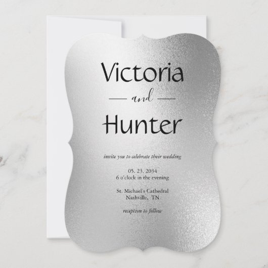 Silver Metallic Modern Elegant Wedding Kaart (Voorkant)