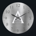 Silver Metallic Monogram Naam en Initiaal Grote Klok<br><div class="desc">Silver faux Metallic Monogram Naam en Initiaal Serving Wall Clock. De Wall Clock geeft het perfecte cadeau aan iemand die van zilveren roestvrij staal houdt.</div>