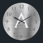 Silver Metallic Monogram Naam en Initiaal Grote Klok<br><div class="desc">Silver faux Metallic Monogram Naam en Initiaal Serving Wall Clock. De Wall Clock geeft het perfecte cadeau aan iemand die van zilveren roestvrij staal houdt.</div>
