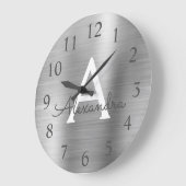 Silver Metallic Monogram Naam en Initiaal Grote Klok (Hoek)
