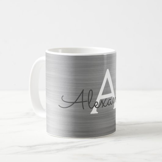 Silver Metallic Monogram Naam en Initiaal Koffiemok (Voorkant links)