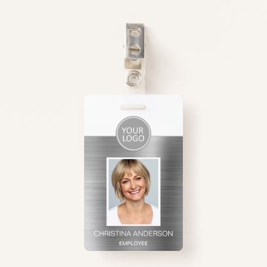 Silver Metallic Naam van de werknemer Logo Photo C Badge (Voorkant met clip)