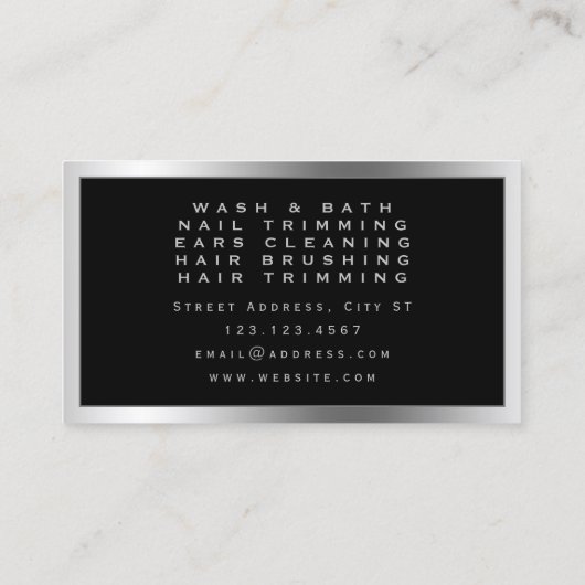 Silver metallic paw elegant visitekaartje (Achterkant)