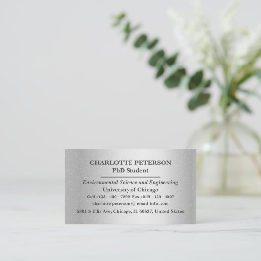 Silver Metallic PhD-Afstuderen student Visitekaartje (Staand voorkant)