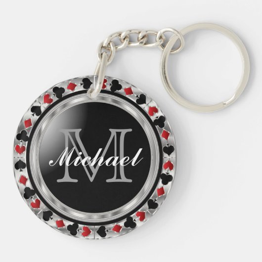 Silver Metallic Poker Design | Monogram Sleutelhanger (Achterkant)